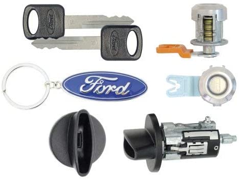 For SELECT Ford Lincoln Ignition Switch Lock Cylinder + Pair (2) Door Lock Cylinder W/2 Ford Oval Logo Keys & Key Chain