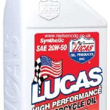 Lucas Oil (LUC10702) Motorcycle Oil, High Performance, Synthetic 20-50WT, Case of 6, Quart Size Bottles