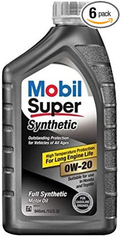 Mobil Super (112908-6PK Synthetic 0W-20 Motor Oil - 1 Quart, (Pack of 6)