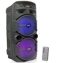 Pyle Portable Bluetooth PA Speaker System - 600W Rechargeable Outdoor Bluetooth Speaker Portable PA System w/ Dual 8” Subwoofer 1” Tweeter, Microphone In, Party Lights, USB, Radio, Remote - PPHP2835B