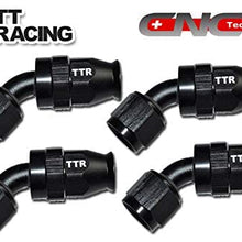 PTFE Brake Fittings Hose Adapter Teflon Straight 45 90 Degree Set 4 Fittings Kit 80-4-P (AN8-45 Degree, Black) 80-045BK-08_4