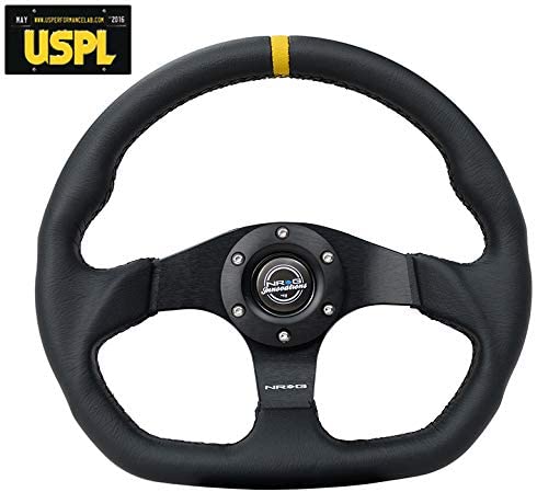 NRG Innovations Reinforced Leather Steering Wheel RST-024MB-R-Y + U.S. Performance Lab Air Freshener