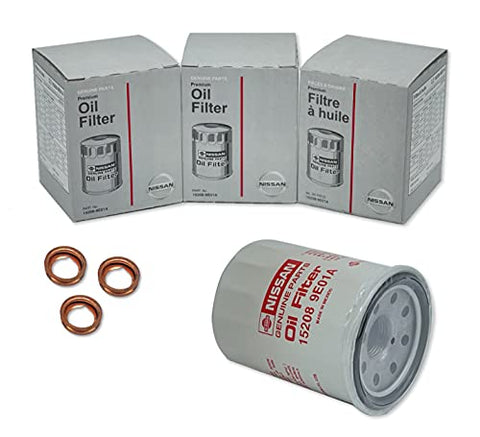 Set of 3 Genuine OEM Engine Oil Filter 15208-9E01A + Drain Plug 4STEED MOTORS 11026-JA00A compatible with Nissan Infiniti