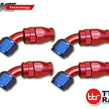 PTFE Brake Fittings Hose Adapter Teflon Straight 45 90 Degree Set 4 Fittings Kit 80-4-P (AN6-45 Degree, Red/Blue) 80-090BK-08_4