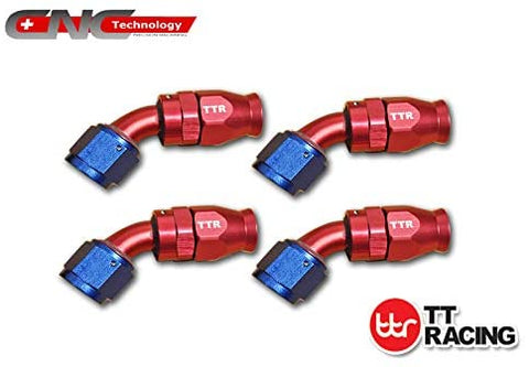 PTFE Brake Fittings Hose Adapter Teflon Straight 45 90 Degree Set 4 Fittings Kit 80-4-P (AN6-45 Degree, Red/Blue) 80-090BK-08_4