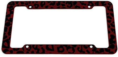 Motorup America Auto License Plate Frame Cover 2-Pack - Fits Select Vehicles Car Truck Van SUV - Wild Red Leopard Print