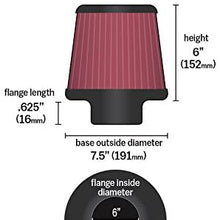 K&N Universal Clamp-On Air Filter: High Performance, Premium, Washable, Replacement Filter: Flange Diameter: 6 In, Filter Height: 6 In, Flange Length: 0.625 In, Shape: Round Tapered, RF-1048