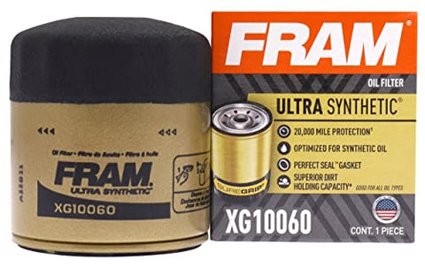 FRAM Ultra Synthetic Automotive Replacement Oil Filter, Designed for Synthetic Oil Changes Lasting up to 20k Miles, XG10060 with SureGrip (Pack of 1)