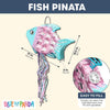 Fish Pull String Pinata in Blue & Pink for Kids Ocean Theme Birthday, Under the Sea Party Supplies and Decorations, Small 17 x 10.5 inches