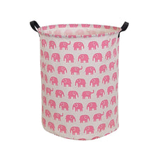 HIYAGON Pink Laundry Basket with Strong Handles, 19.7"H x 15.7"D Collapsible & Convenient Home Organizer Containers for Kids Toys, Baby Clothing, Nursery Hamper, Home decor ( Round - Pink Elephant )