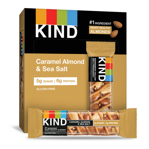 KIND Bars, Caramel Almond & Sea Salt, Gluten Free, 1.4oz, 12 Snack Bars