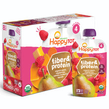 (8 Pouches) Happy Tots Organic Fiber & Protein Organic Pears, Raspberries, Butternut Squash & Carrots Fruit & Veggie Blend, 4 oz.