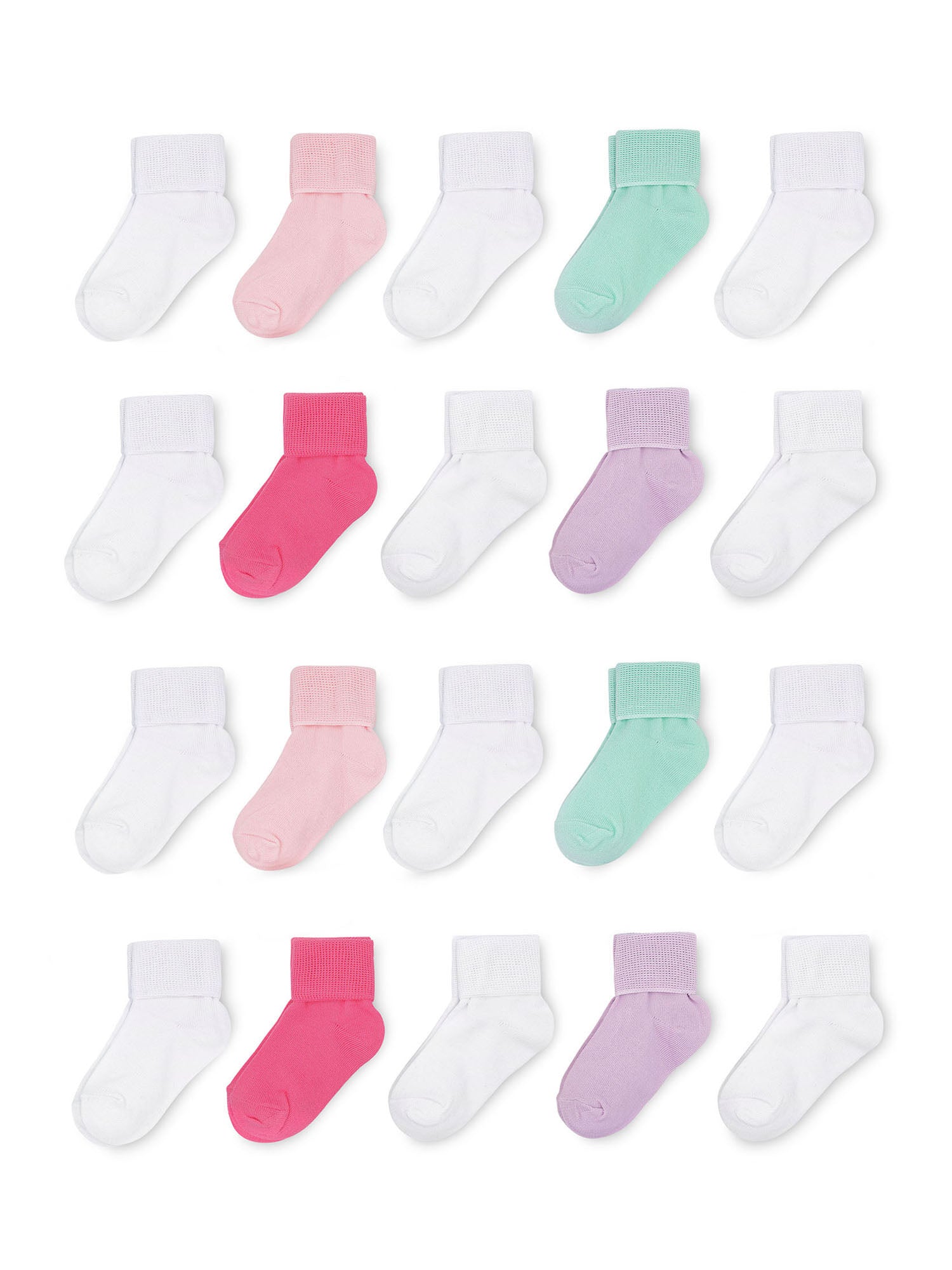 Wonder Nation Baby Toddler Girls Socks, 20-Pack Folded Cuff