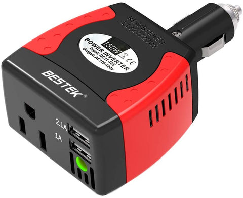 BESTEK 150W Power Inverter with 3.1A Dual USB Charging Ports Power Converter (MRI1511U)