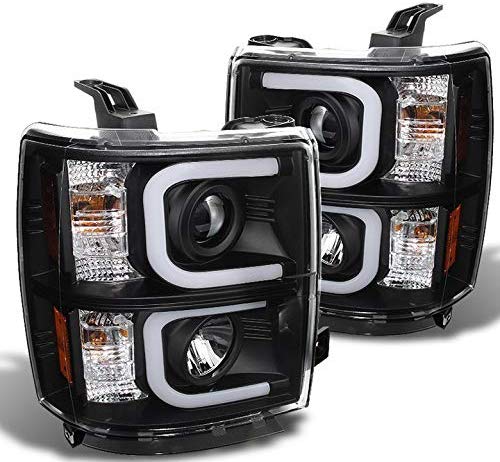 Xtune 2014-2015 Silverado Black Cyclop Optic LED Light-Tube Projector Headlights Pair Left+Right