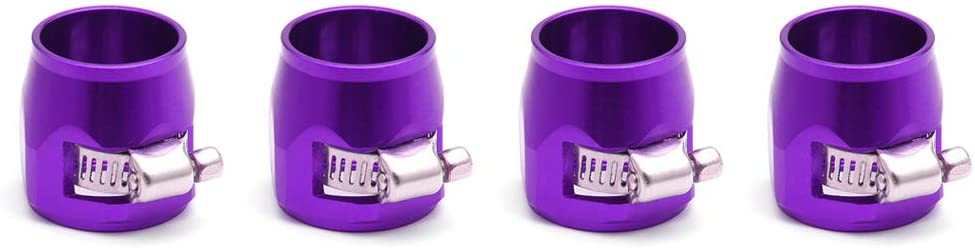Purple Flexible Rubber Hose Pipe Clamps for 4AN Hose Finisher Clamp with Screw Band for Fuel/Oil/Diesel/Gas/Air and Water Hose Tube (4PCS/Pack)