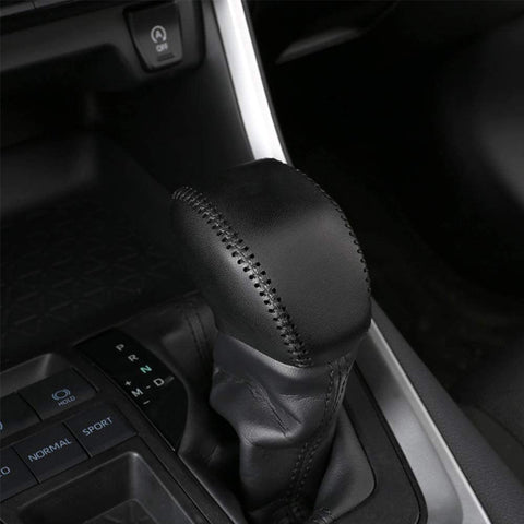 XITER For Genuine Leather Gear Shift Knob Cover Car Protect Accessories Case For Toyota RAV4 2019-2020 (BLACK)