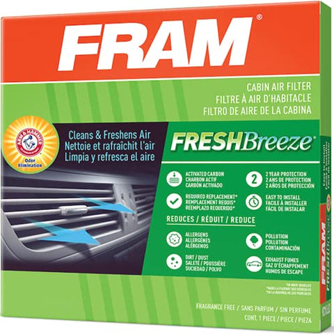 FRAM Fresh Breeze CF12283 - Filtro de aire de cabina de repuesto para compartimento de pasajeros de automóvil con bicarbonato de sodio Arm and Hammer, fácil instalación, para vehículos Chrysler seleccionados