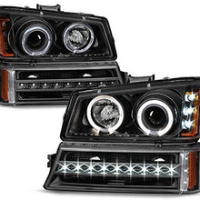 For 2003-2006 Chevy Silverado Left + Right Replacement Black LED Halo Head Lights + LED DRL Signal Lamps