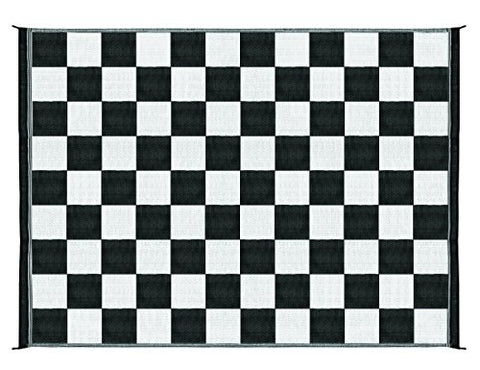 Camco Large Reversible Outdoor Patio Mat - Easy to Clean, Perfect for Picnics, Cookouts, Camping, and The Beach (9' x 12', B/W Checkered Design) (42827), Black & White Checkered