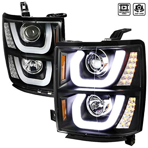 Velocity Concepts for Chevy Silverado 1500 Pickup Black Dual Halo LED Signal Projector Headlights