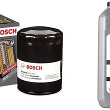 Bosch 3311 Premium FILTECH Oil Filter + AmazonBasics High Mileage Motor Oil, Full Synthetic, SN Plus, dexos1-Gen2, 5W-30, 5 Quart