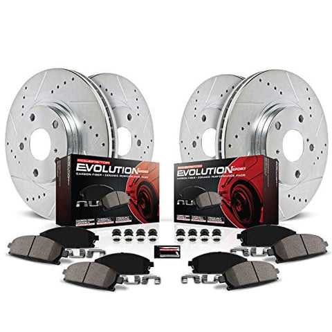 Power Stop K1443 Front and Rear Z23 Carbon Fiber Brake Pads with Drilled & Slotted Brake Rotors Kit