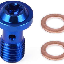 Nuts & Bolts - Banjo Bolt M10x1.0 Pitch For Brake Hose Line Stainless Steel Single Banjo Brake Bolts Fitting Adapter Universal for Motorcycles (Blue)