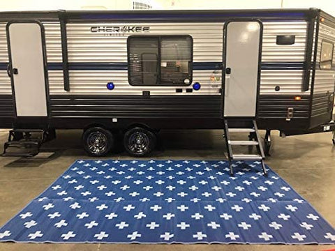 Rv Mat Patio Rug Blue Gray Plus Pattern 9x12