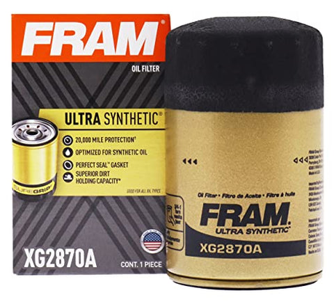 FRAM Ultra Synthetic Automotive Replacement Oil Filter, Designed for Synthetic Oil Changes Lasting up to 20k Miles, XG2870A with SureGrip (Pack of 1)