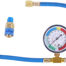 JIFETOR AC Charge Hose with Gauge for R134A, Car HVAC Refrigerant Recharge Kit, Auto Air Conditioning U Charging Hose Low Pressure Measuring Meter with 1/4" Fittings, Can Tap, Quick Coupler, 23" Long