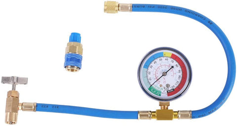 JIFETOR AC Charge Hose with Gauge for R134A, Car HVAC Refrigerant Recharge Kit, Auto Air Conditioning U Charging Hose Low Pressure Measuring Meter with 1/4