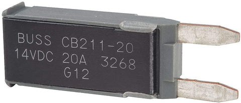 CB211 Series Automotive Circuit Breaker, Plug In Mounting, 20 Amps, Blade Terminal Connection,pack of 5
