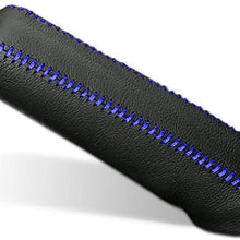 Bwen Car Cover Genuine Leather Gear Shift Cover,Hand Brake Cover fit for Toyota Corolla 2014 2015 2016 2017 2018,Black with Blue Stitches