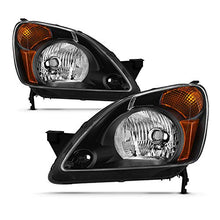 For 2002 2003 2004 Honda CR-V Black Housing [w/Amber Corner Lamp] Headlights Driver+Passenger Side Replacement