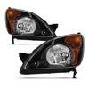 For 2002 2003 2004 Honda CR-V Black Housing [w/Amber Corner Lamp] Headlights Driver+Passenger Side Replacement