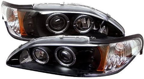 Spyder 5010414 Ford Mustang 94-98 1PC Projector Headlights - LED Halo - Amber Reflector - LED (Replaceable LEDs) - Smoke - High 9005 (Included) - Low H3 (Included)