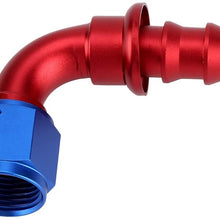 Qiilu AN8 Straight 45 90 180 Degree Push On Twist Lock Oil Gas Fuel Line Hose End Male Fitting Aluminum Alloy Blue and Red(90°)