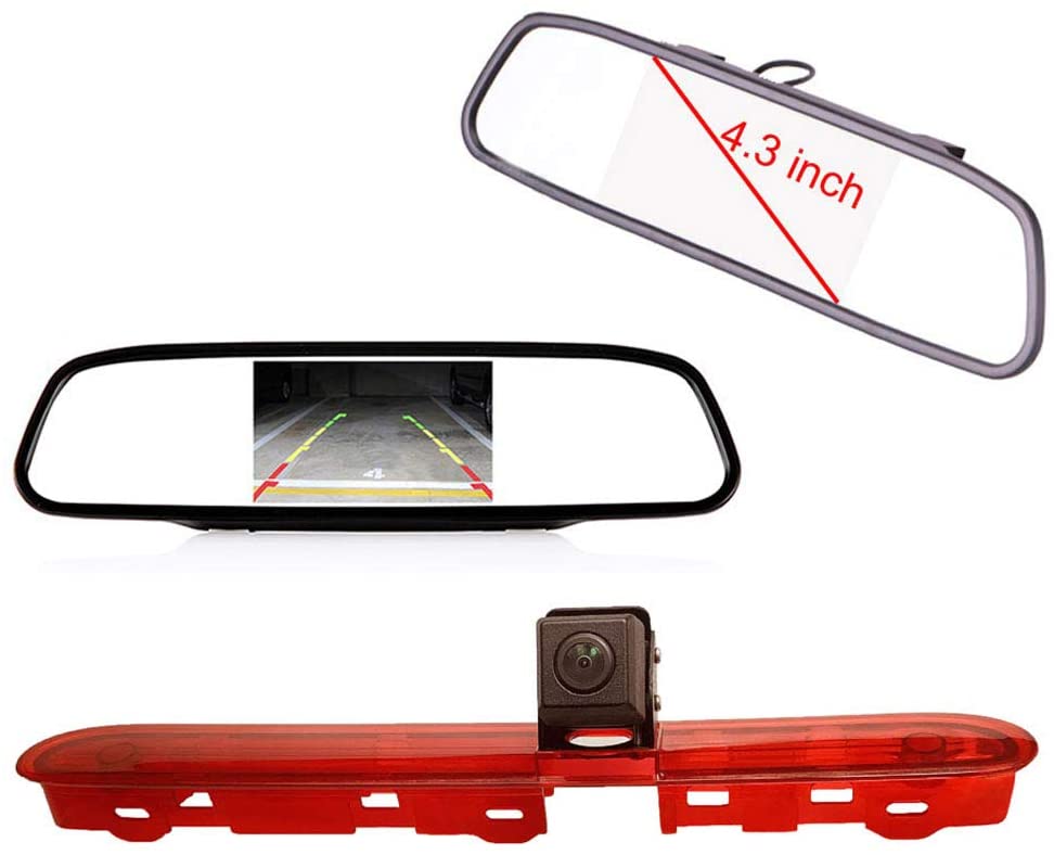 Car Third Roof Top Mount Brake Lamp Rear View Backup Camera for Citroen Dispatch/Proace/Peugeot Expert Traveller Van 3 Transporter (Reversing Camera+4.3 '' Rearview Mirror)