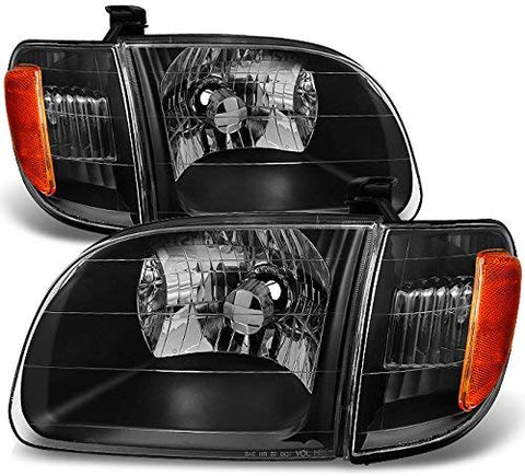 For [Black] 2000 2001 2002 2003 2004 Toyota Tundra Regular | Access Cab Headlights w/Corner Lights Pair