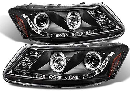 For Honda Accord Black Bezel Dual Halo Ring DRL LED Strip Projector Headlights Front Lamps Replacement