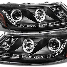 For Honda Accord Black Bezel Dual Halo Ring DRL LED Strip Projector Headlights Front Lamps Replacement