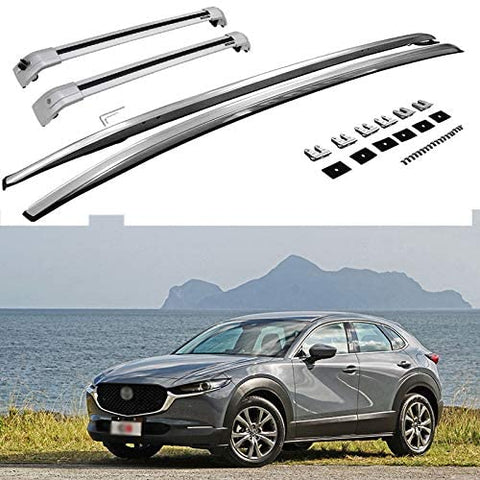 4 PC All Silver Roof Rail Rack + Cross Bar for Mazda CX-30 CX30 2020 2021 Luggage Baggage