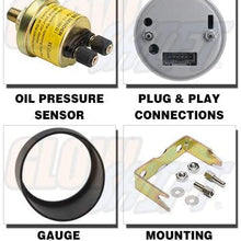 GlowShift Tinted Series 100 PSI Oil Pressure Gauge Kit - Includes Sensor - White LED Backlit - Smoked Lens - for Car & Truck - 2-1/16" 52mm