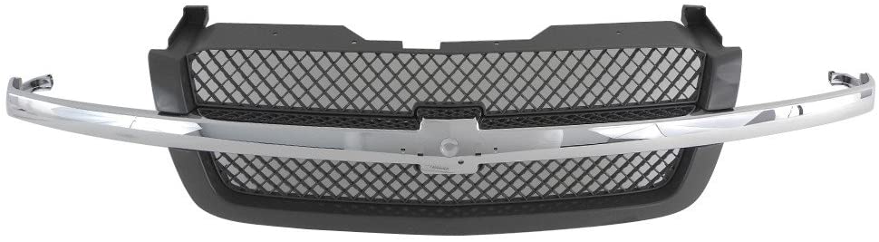 Perfit Liner New Front Upper Chrome Gray Grille Grill Replacement With Chrome Molding Smooth Frame For 03-06 Silverado 1500 2500 3500 HD Classic Fit Base LS LT Model GM1200489 19168629