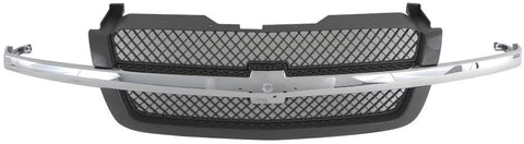 Perfit Liner New Front Upper Chrome Gray Grille Grill Replacement With Chrome Molding Smooth Frame For 03-06 Silverado 1500 2500 3500 HD Classic Fit Base LS LT Model GM1200489 19168629