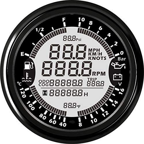 ELING Multi-Functional GPS Speedometer Tachometer Hour Water Temp Fuel Level Oil Pressure Voltmeter 12V 10Bar 85mm with Backlight