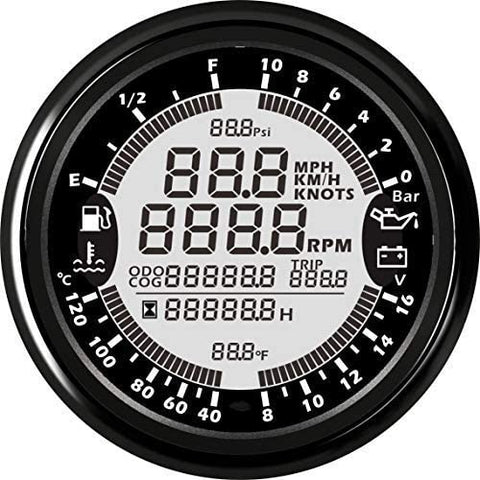 ELING Multi-Functional GPS Speedometer Tachometer Hour Water Temp Fuel Level Oil Pressure Voltmeter 12V 10Bar 85mm with Backlight
