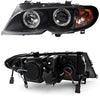 For 2002-2005 BMW E46 3-Series 4 Doors Sedan Black Halo Ring LED Projector Headlights w/Built In Corner Left+Right Side