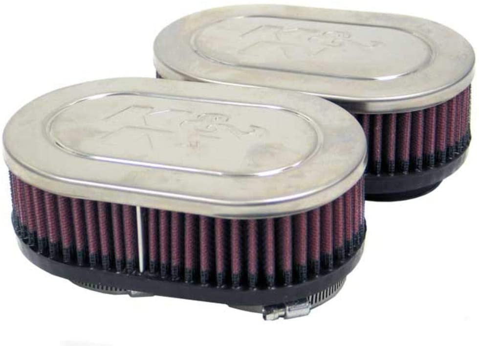 K&N Universal Clamp-On Air Filter: High Performance, Premium, Washable, Replacement Engine Filter: Flange Diameter: 2 In, Filter Height: 2 In, Flange Length: 0.625 In, Shape: Oval, RC-2372